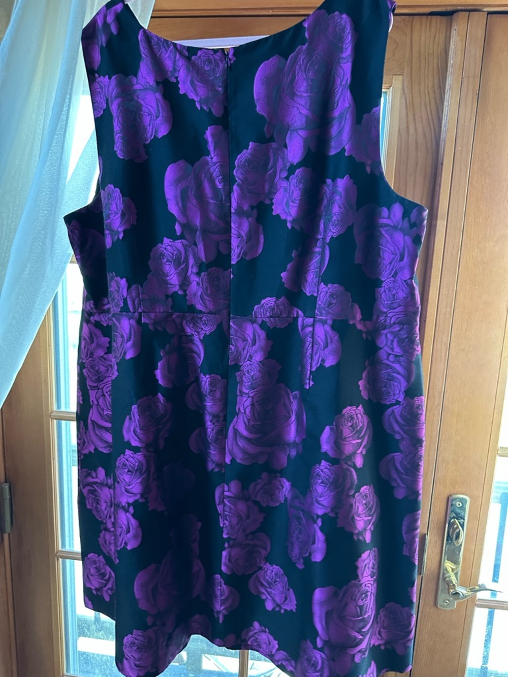 Talbots Black Sleeveless Midi Dress with Purple Rose Print